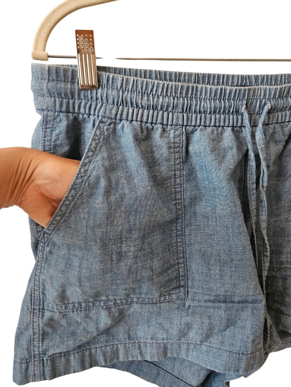 J. Crew Light Blue Chambray Women's Casual Drawstring Shorts M - Picture 8 of 12
